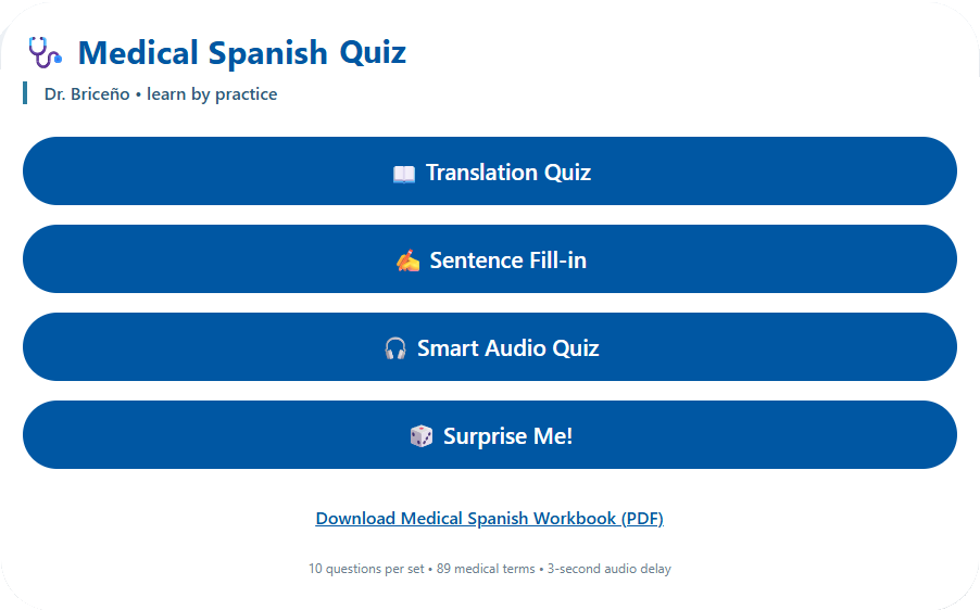 Medical Spanish Practice Quiz and Workbook demo (English)
